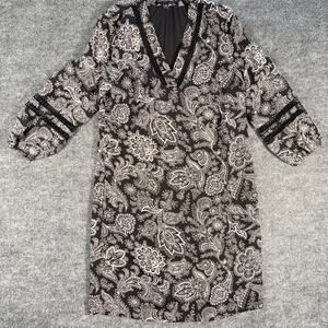 Banana Republic Black White Paisley Dress Size 0 Long Sleeve V Neck Tunic